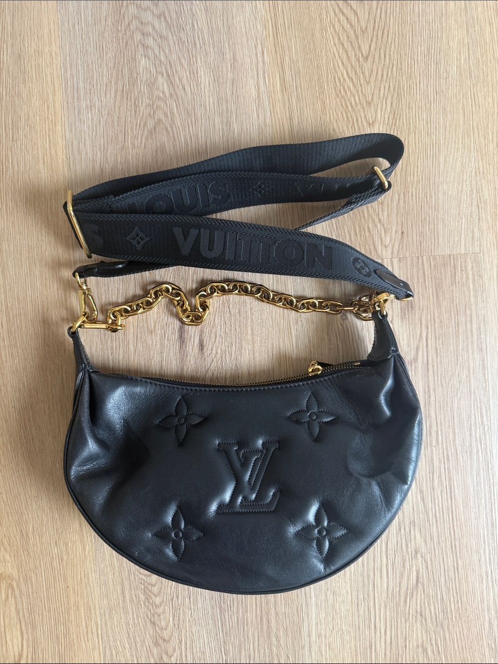 Louis Vuitton Pochette Coussin Leather Crescent Shoulder Bag w/ Gold Chain
